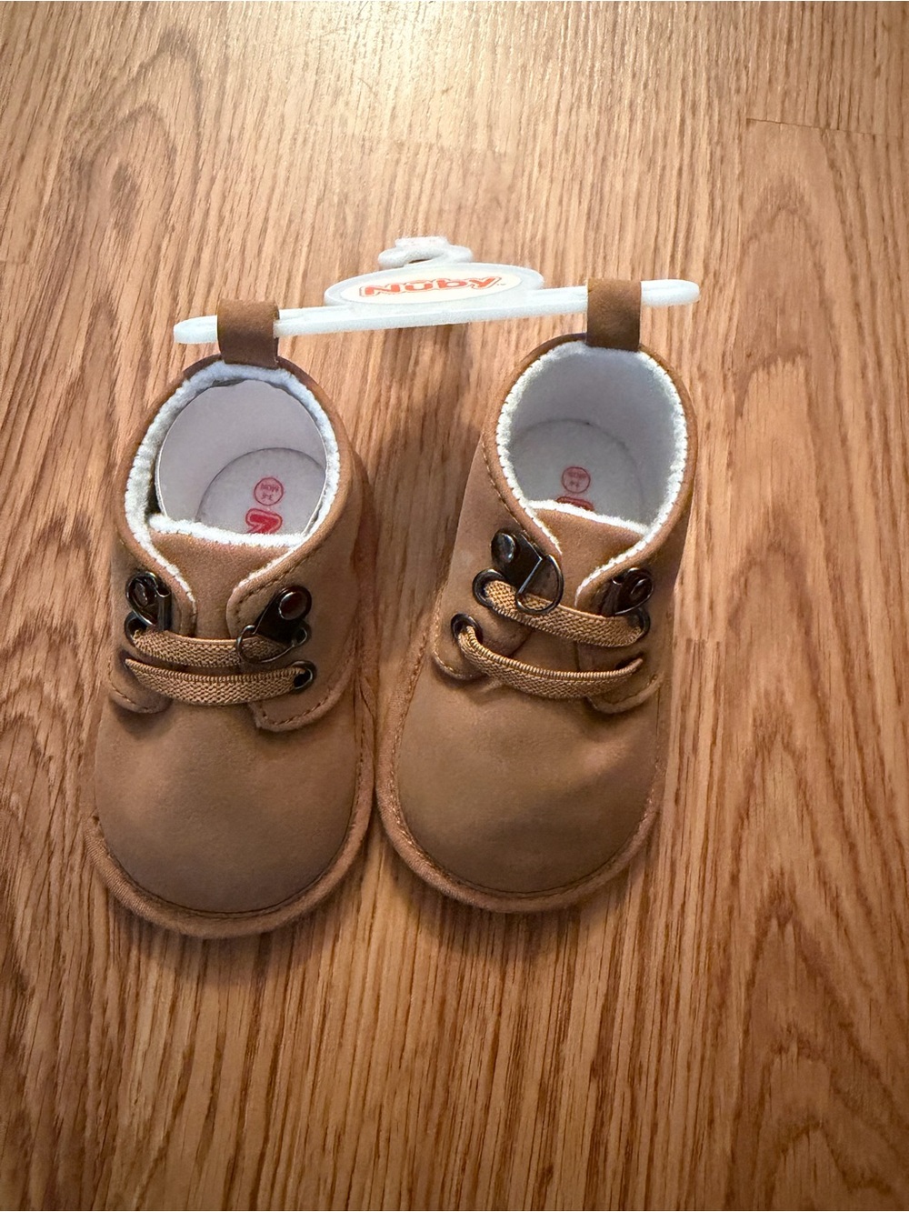 Nuby: Baby Tan Walker Boots with Lace-Up Design